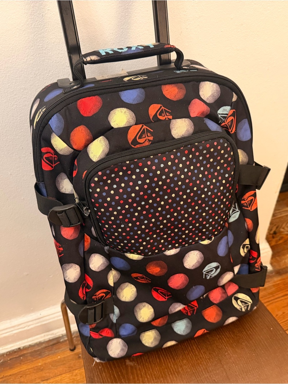 Wheeled Travel Backpack - Black with Multicolor Dot Print